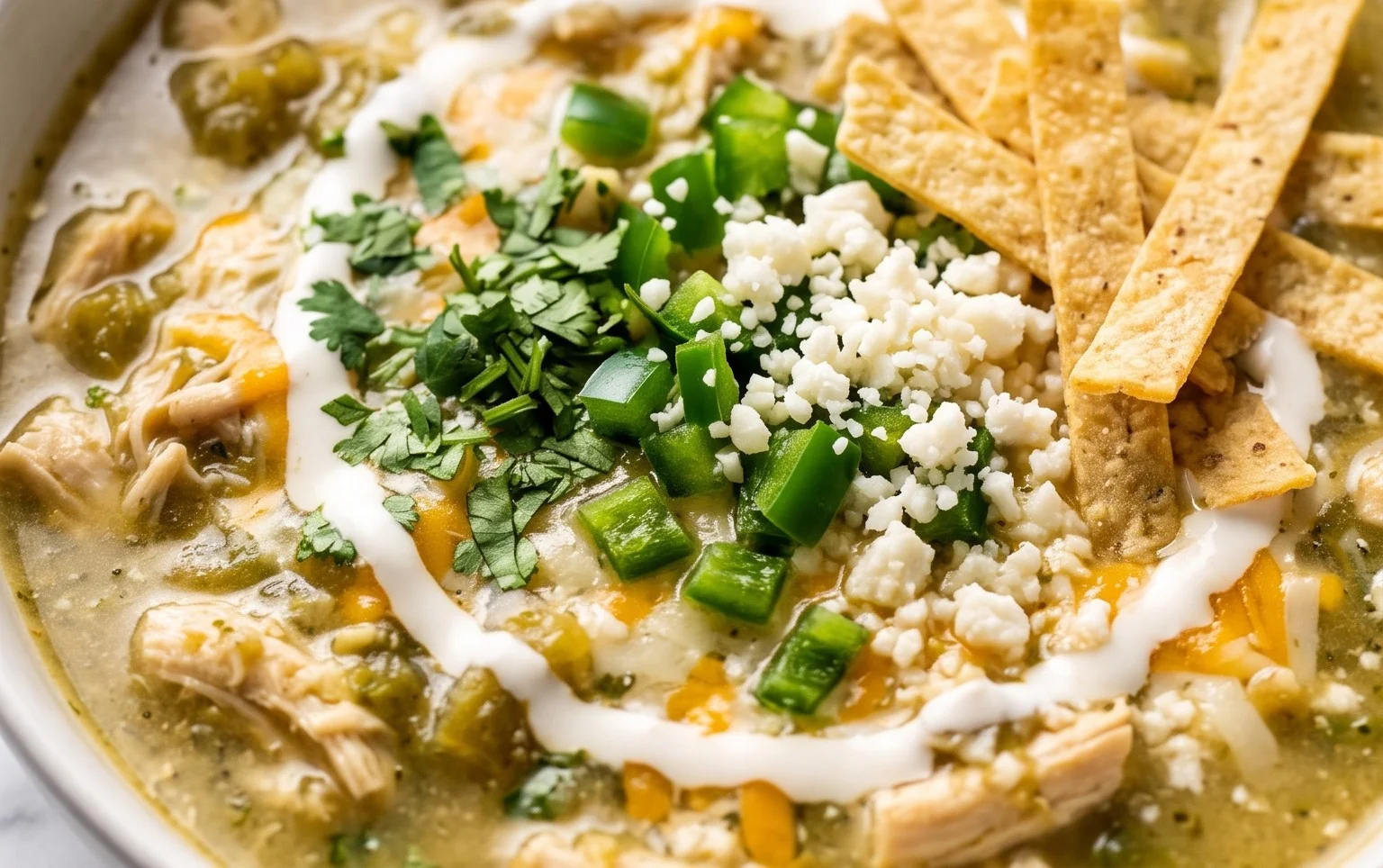 Green Chicken Enchilada Soup - Creamy and Cheesy!